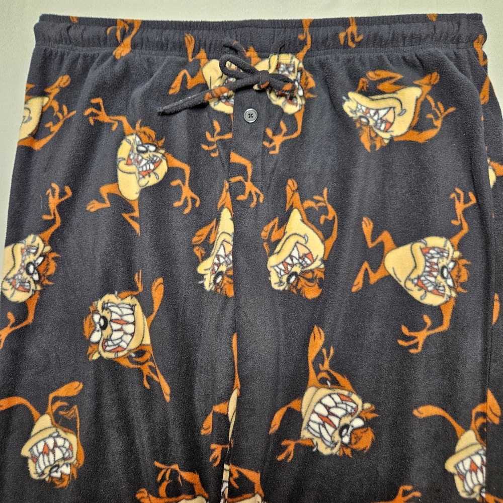 Looney Tunes Taz Pajama Pants Mens XL Black Fleece Tasmanian Devil Lounge Pant